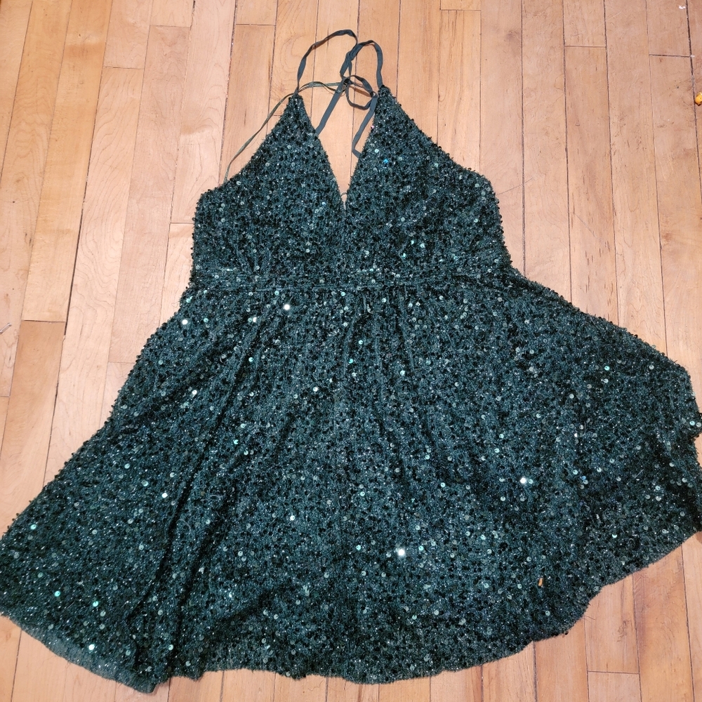 Elegant Dark Green Halter Sweater Dress